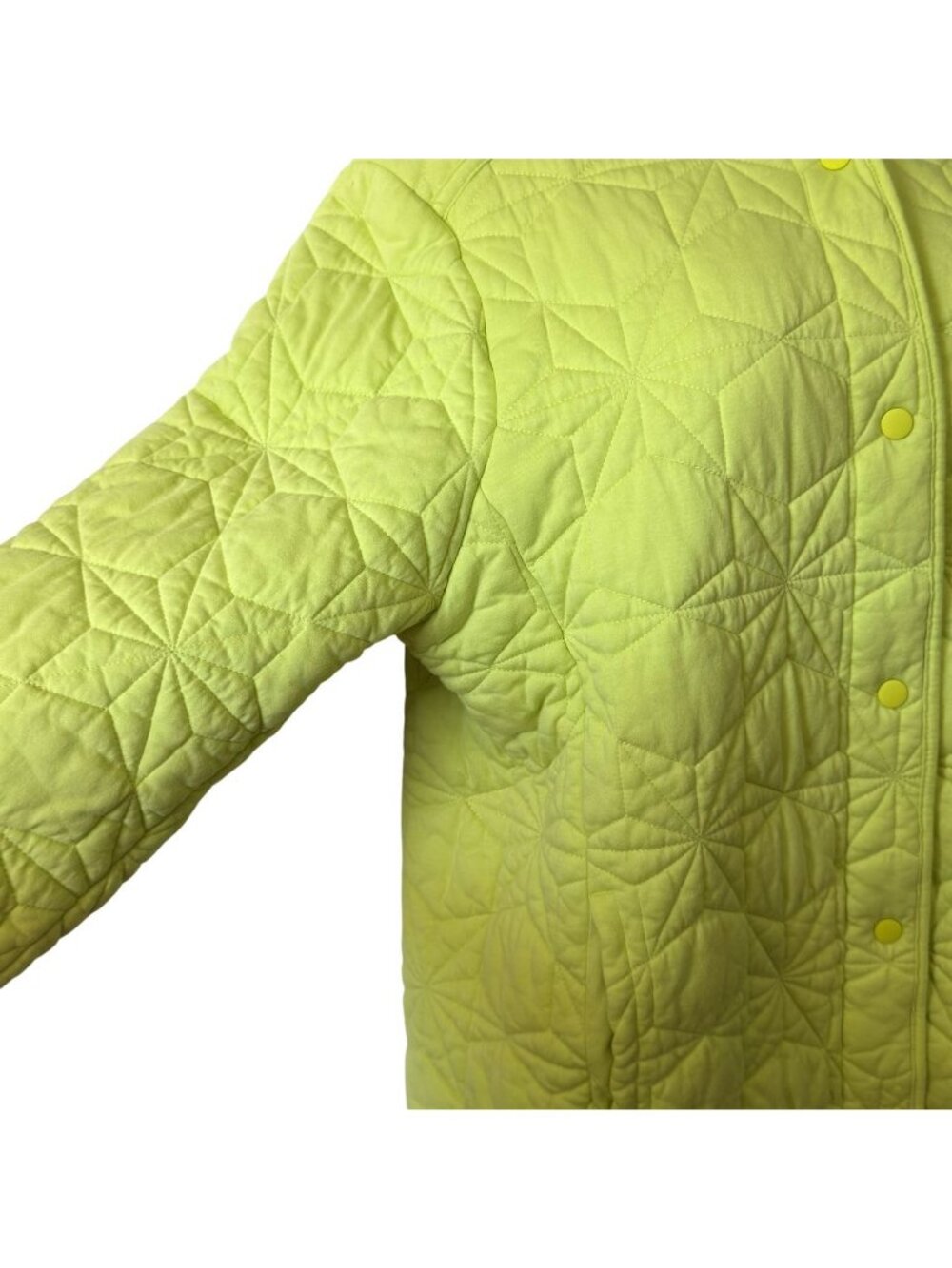 Lands End Womens XL Quilted Jacket Cotton Blend Snap Geometric Chartreuse Yellow - Picture 6 of 16